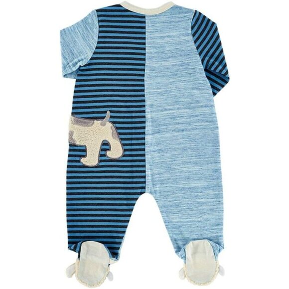 Stephan Baby Boys Blue Striped Puppy Footed Romper Pajamas - 0-3 Mos - Picture 2 of 2